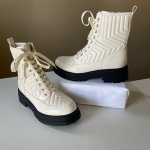 Marc Fisher White Quilted Combat Boots